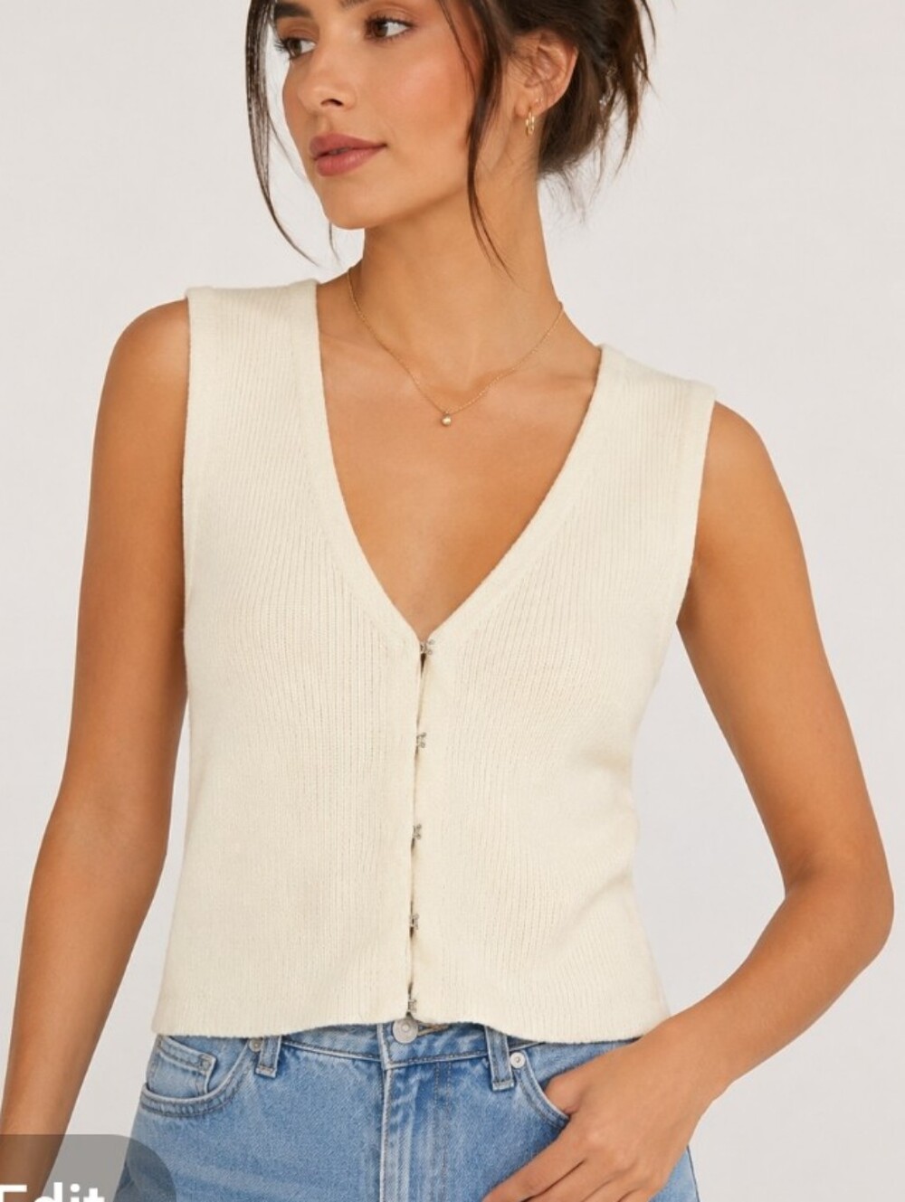 Shein Lightweight Creme V- Neck Sweater Vest Tank Top Size Small